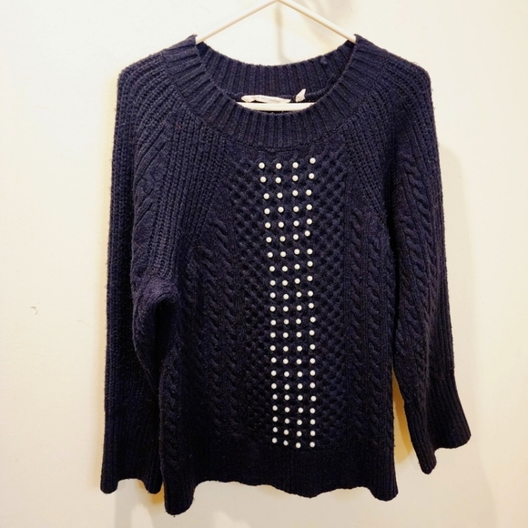 Soft SURROUNDINGS Women's Black Crew Neck sweater with Pearls size M - Picture 1 of 11